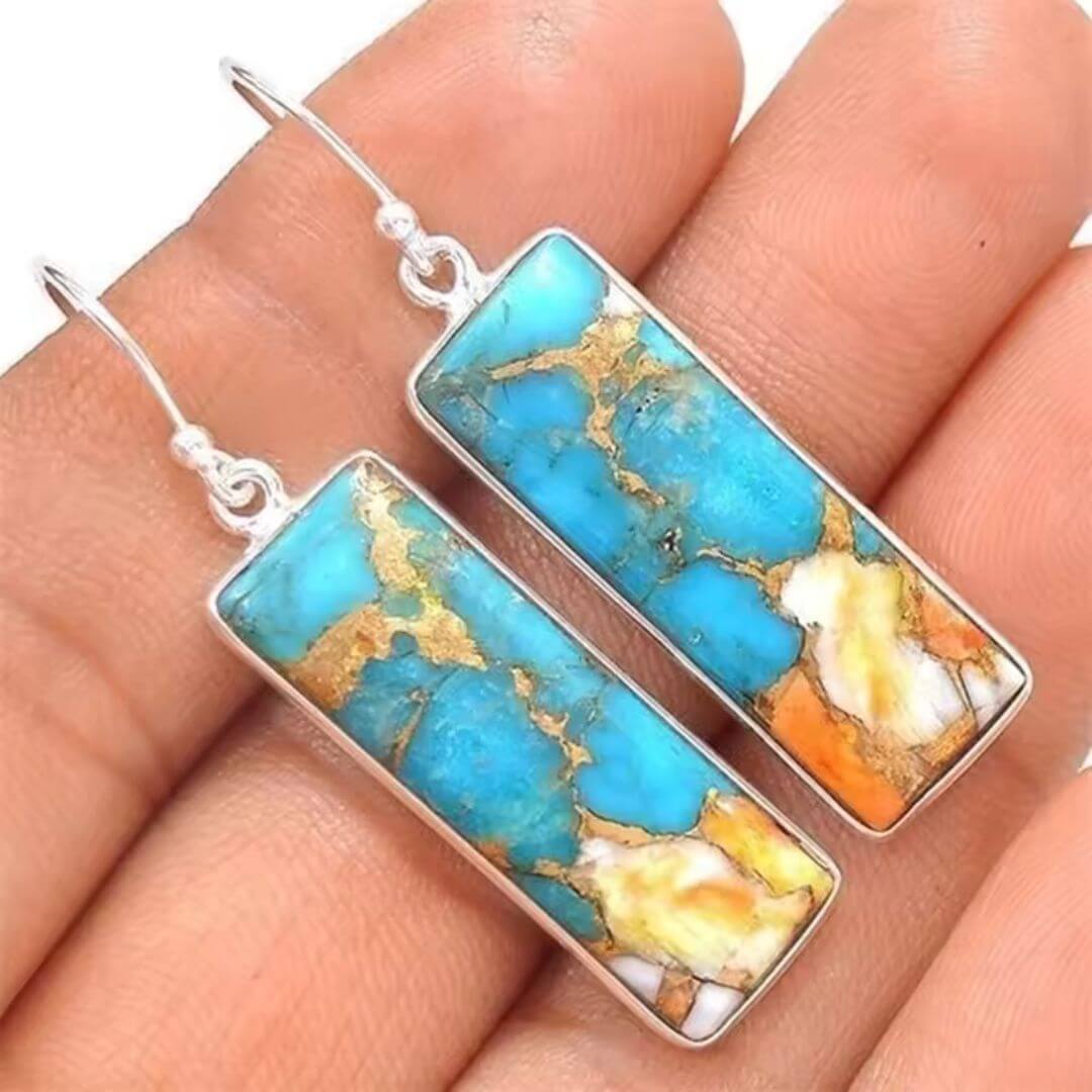 Turquoise Rectangle Boho Drop Earrings - Diane Jewelry
