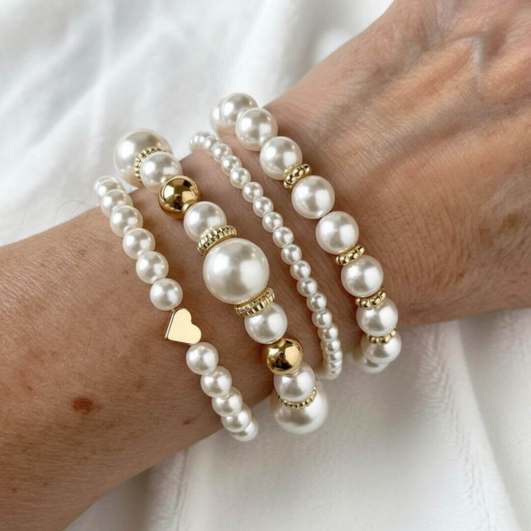 Gold Pearl Bead Stackable Bracelets Emma & Noah Jewelry