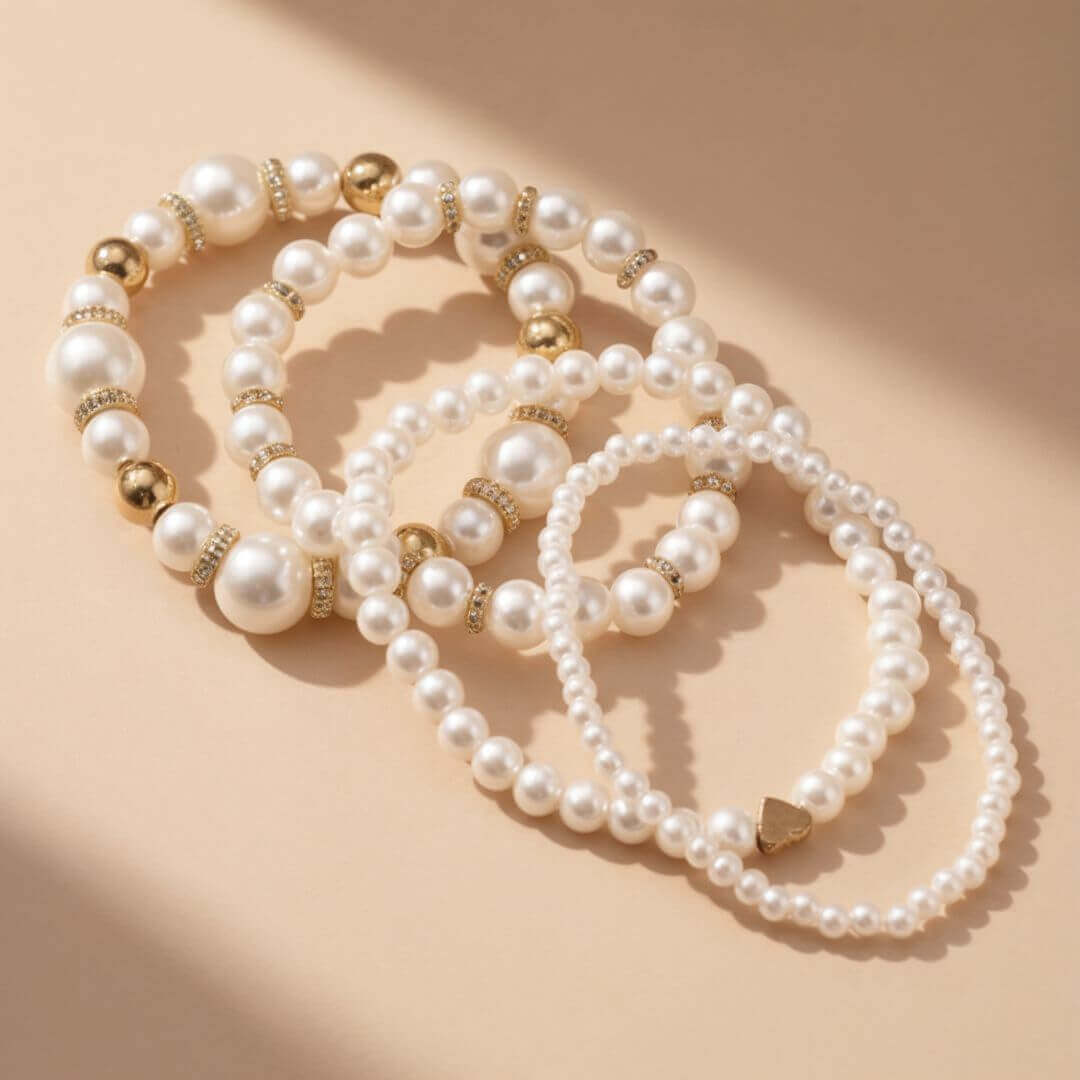 Gold Pearl Bead Stackable Bracelets Emma & Noah Jewelry