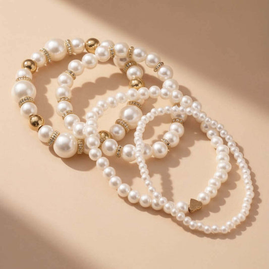 Gold Pearl Bead Stackable Bracelets Emma & Noah Jewelry