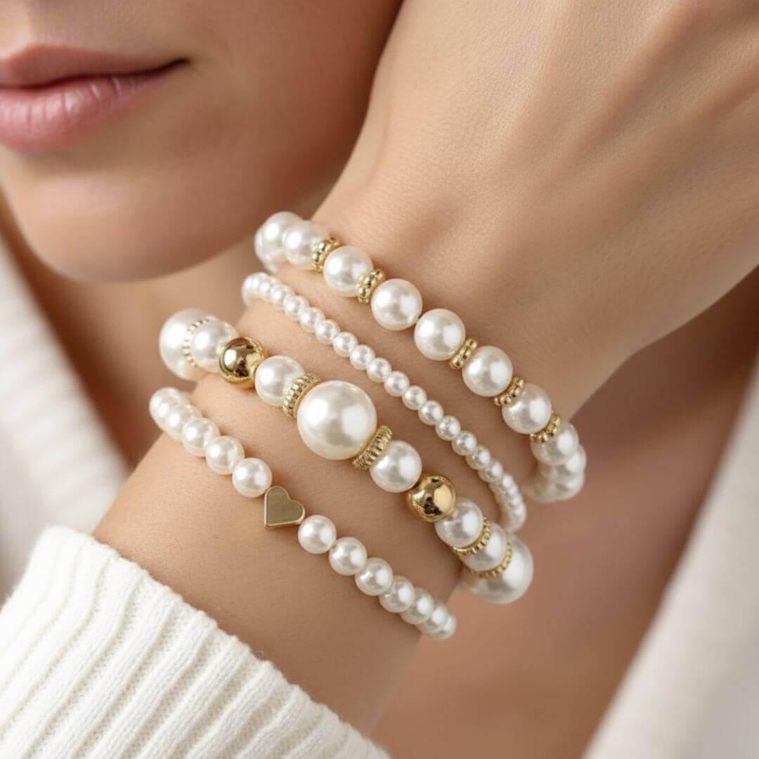 Gold Pearl Bead Stackable Bracelets Emma & Noah Jewelry