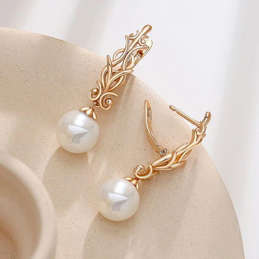 Vintage Pearl Drop Gold Earrings - Diane Jewelry
