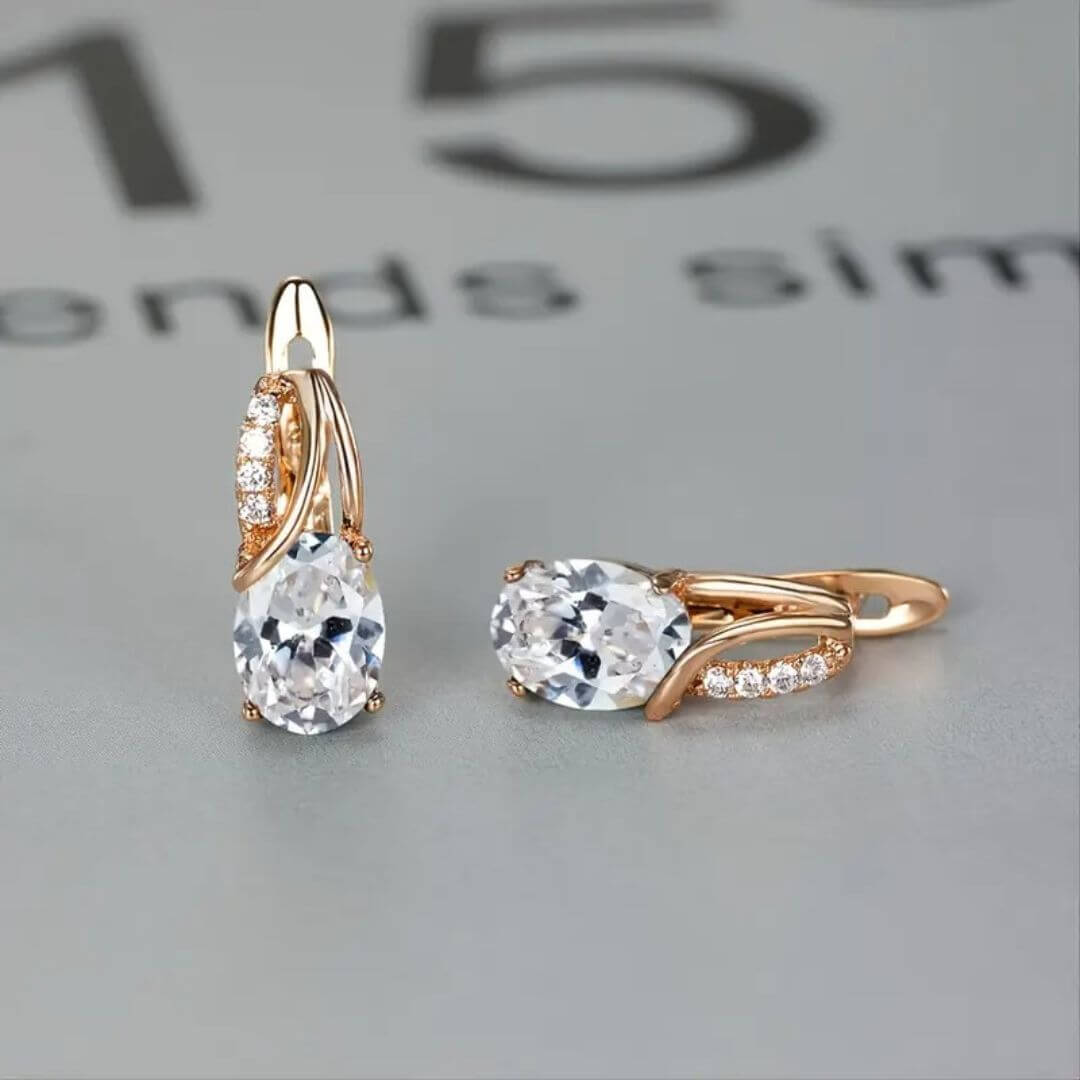 Gold Blue Gemstone Dangle Earrings - Diane Jewelry