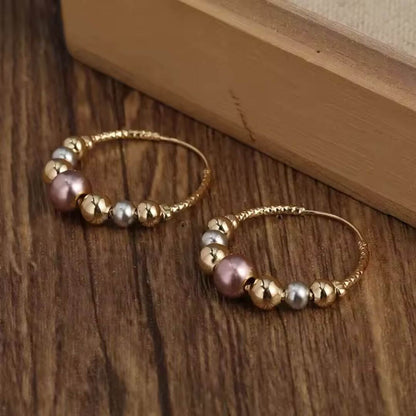 Gold Pearl Beaded Hoop Earrings - Diane Jewelry