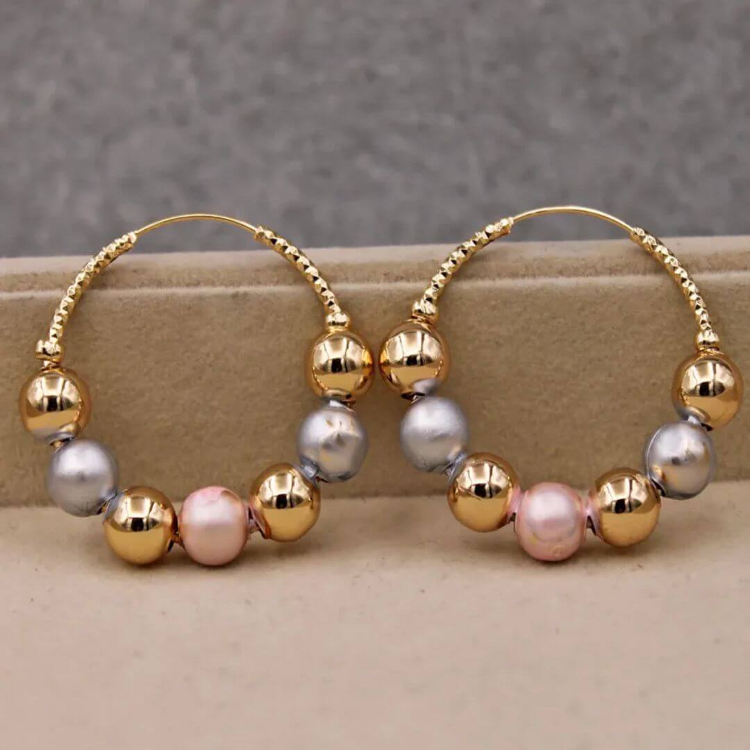 Gold Pearl Beaded Hoop Earrings - Diane Jewelry