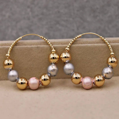 Gold Pearl Beaded Hoop Earrings - Diane Jewelry
