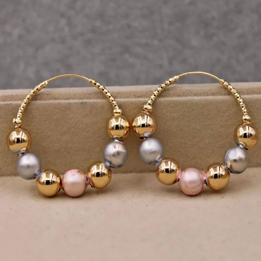 Gold Pearl Beaded Hoop Earrings - Diane Jewelry
