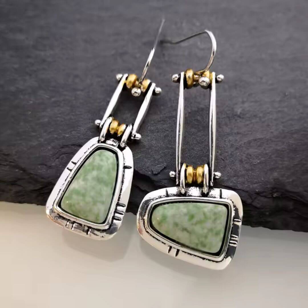 Boho Green Stone Drop Earrings - Diane Jewelry