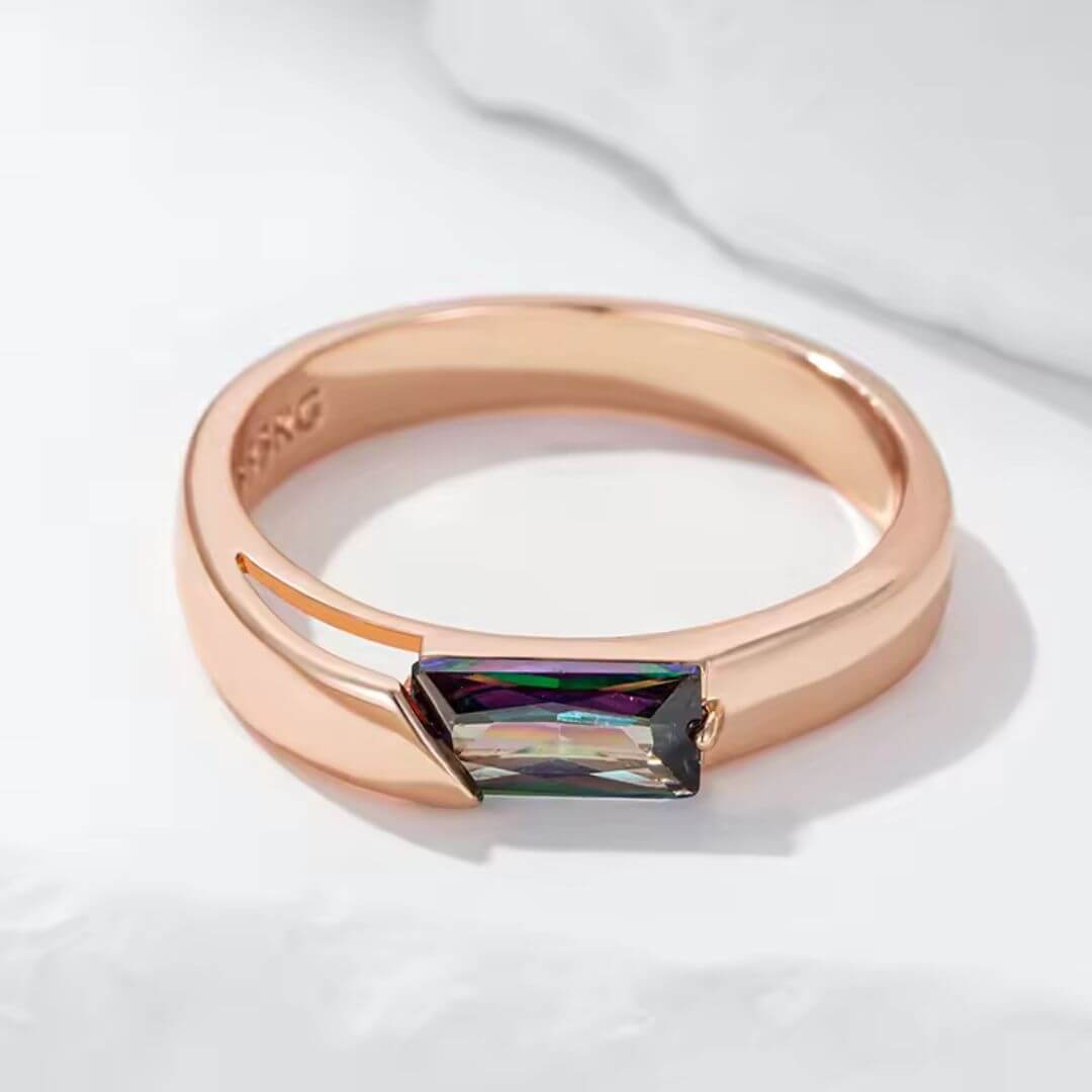 Iridescent Baguette Stone Gold Ring - Diane Jewelry