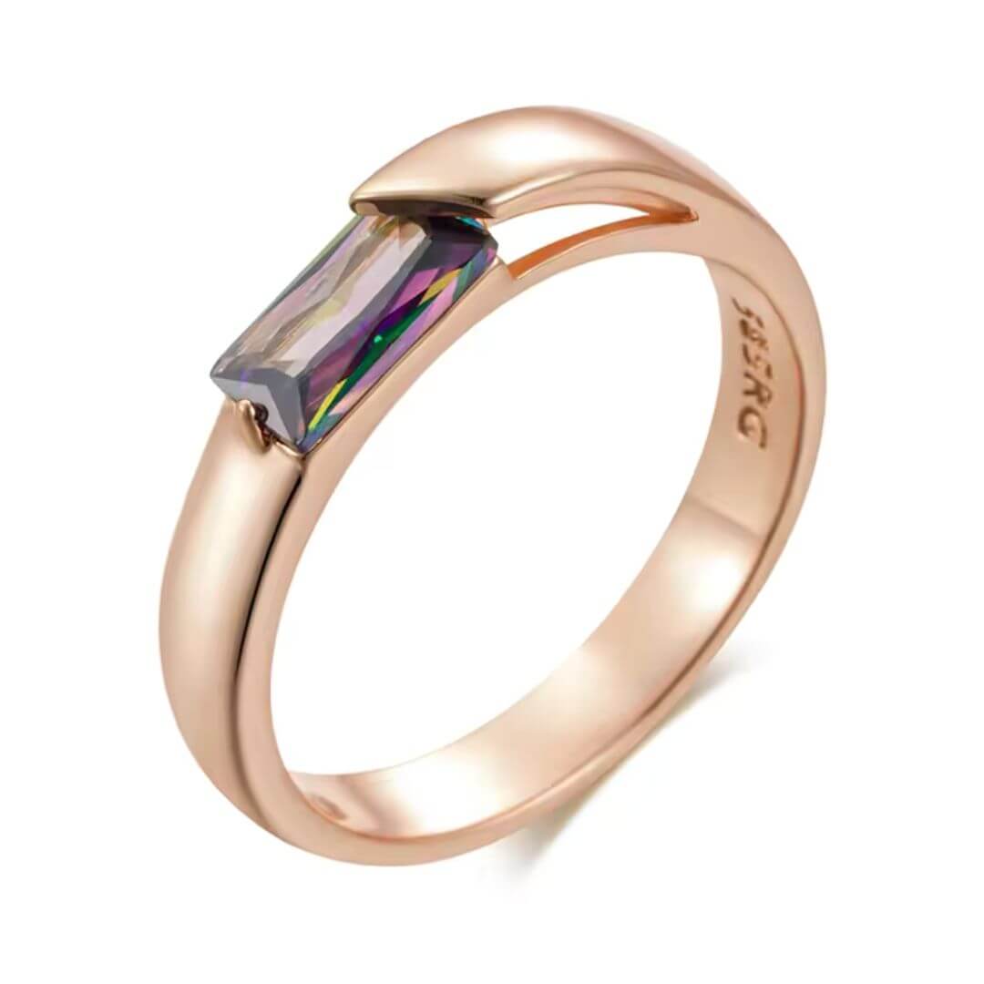 Iridescent Baguette Stone Gold Ring - Diane Jewelry