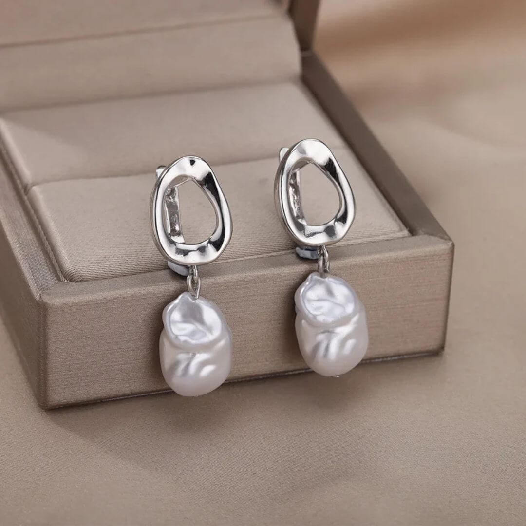 Silver Baroque Pearl Drop Earrings - Diane Jewelry