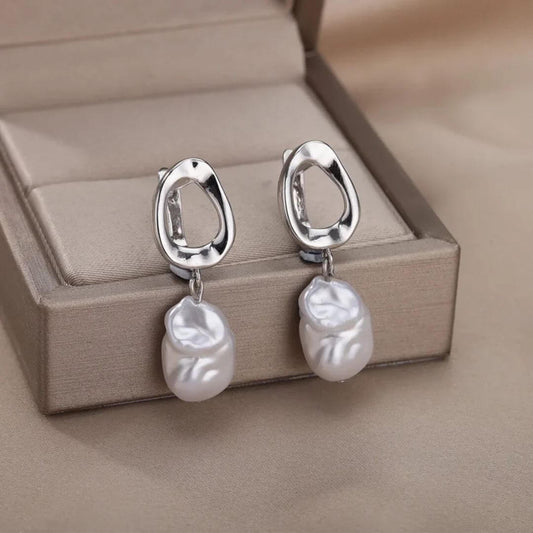 Silver Baroque Pearl Drop Earrings - Diane Jewelry