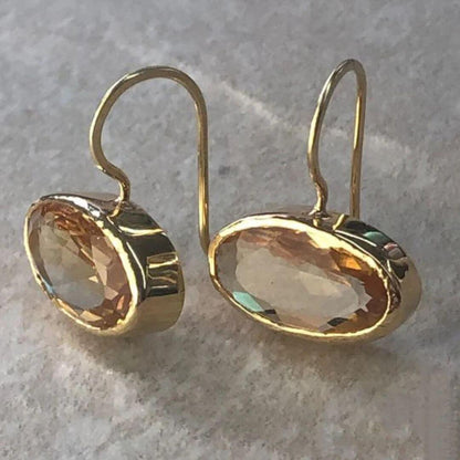 Gold Oval Gem Dangle Earrings - Diane Jewelry