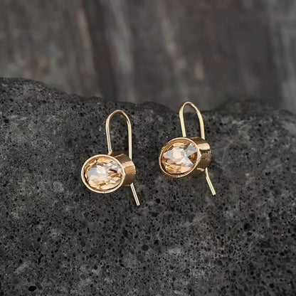 Gold Oval Gem Dangle Earrings - Diane Jewelry