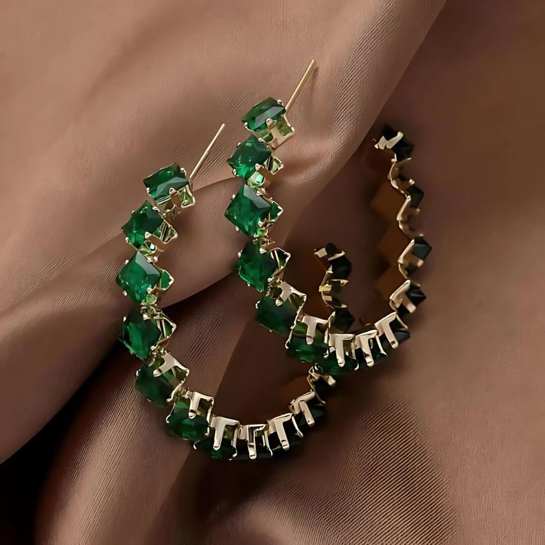 Emerald Gemstone Hoop Earrings Women - Diane Jewelry