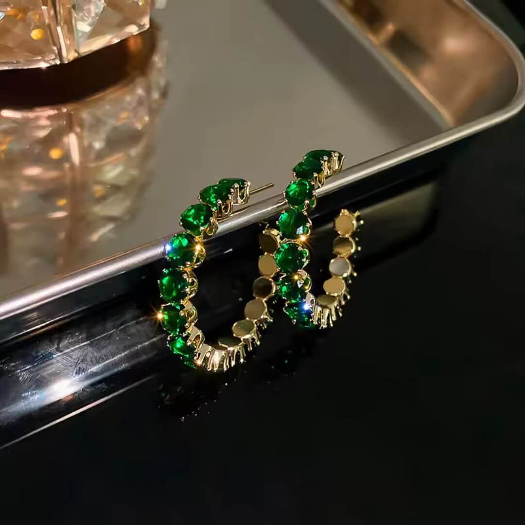 Emerald Gemstone Hoop Earrings Women - Diane Jewelry