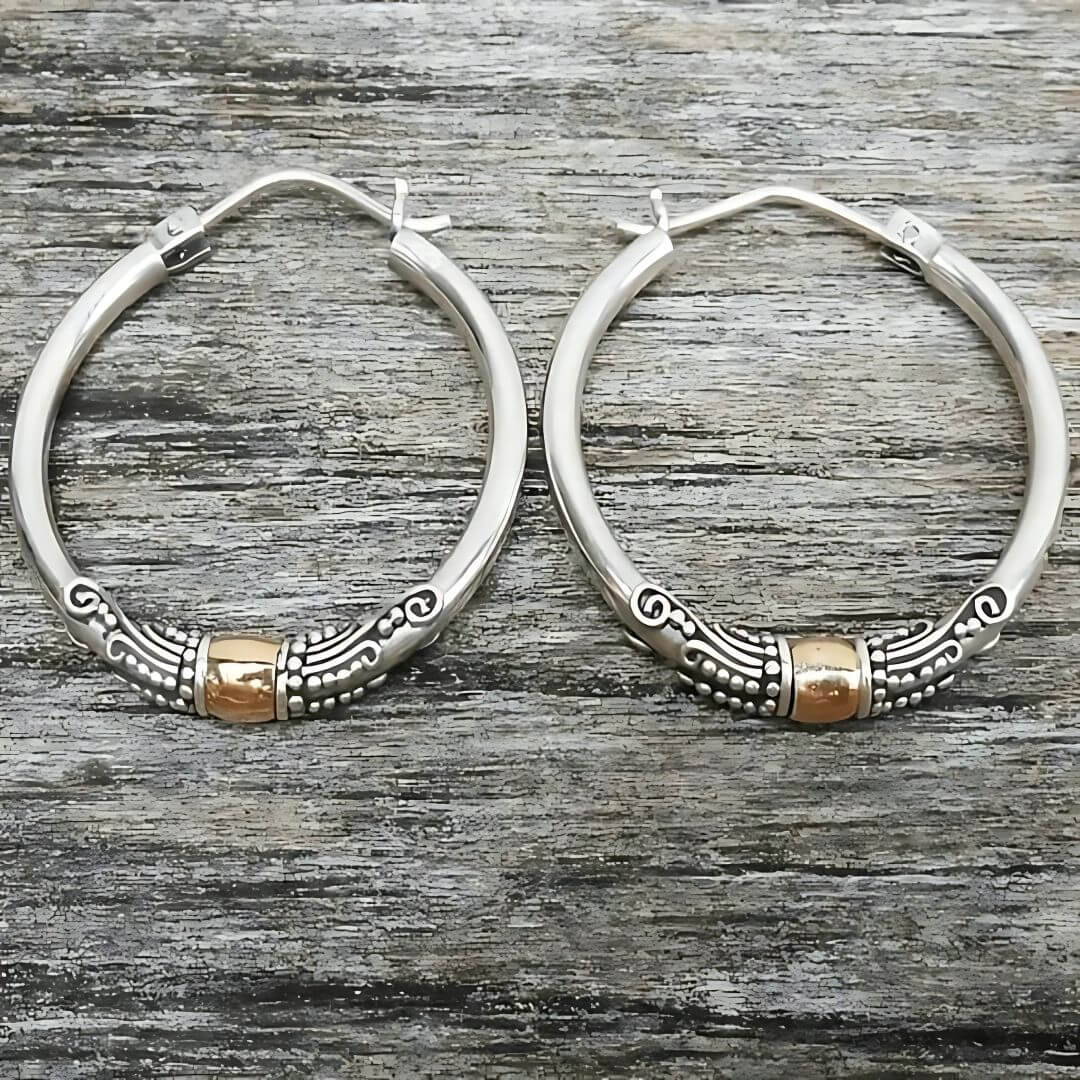 Sterling Silver Tribal Hoop Earrings - Diane Jewelry