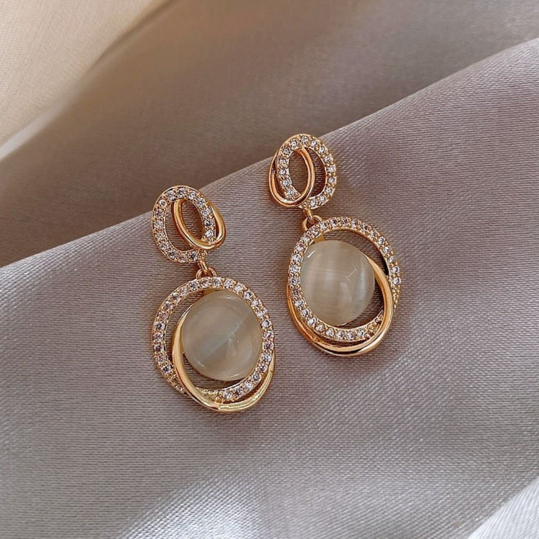 Luxury Round Gem Dangle Earrings - Diane Jewelry