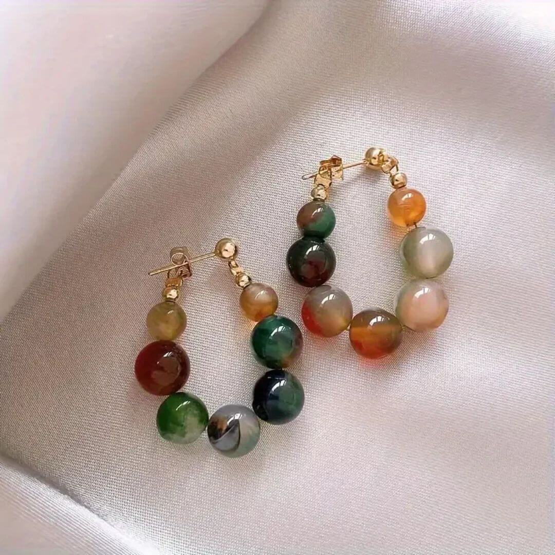 Multicolor Gemstone Beaded Hoop Earrings - Diane Jewelry
