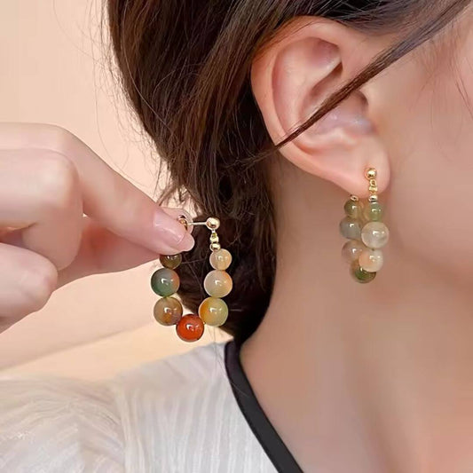 Multicolor Gemstone Beaded Hoop Earrings - Diane Jewelry