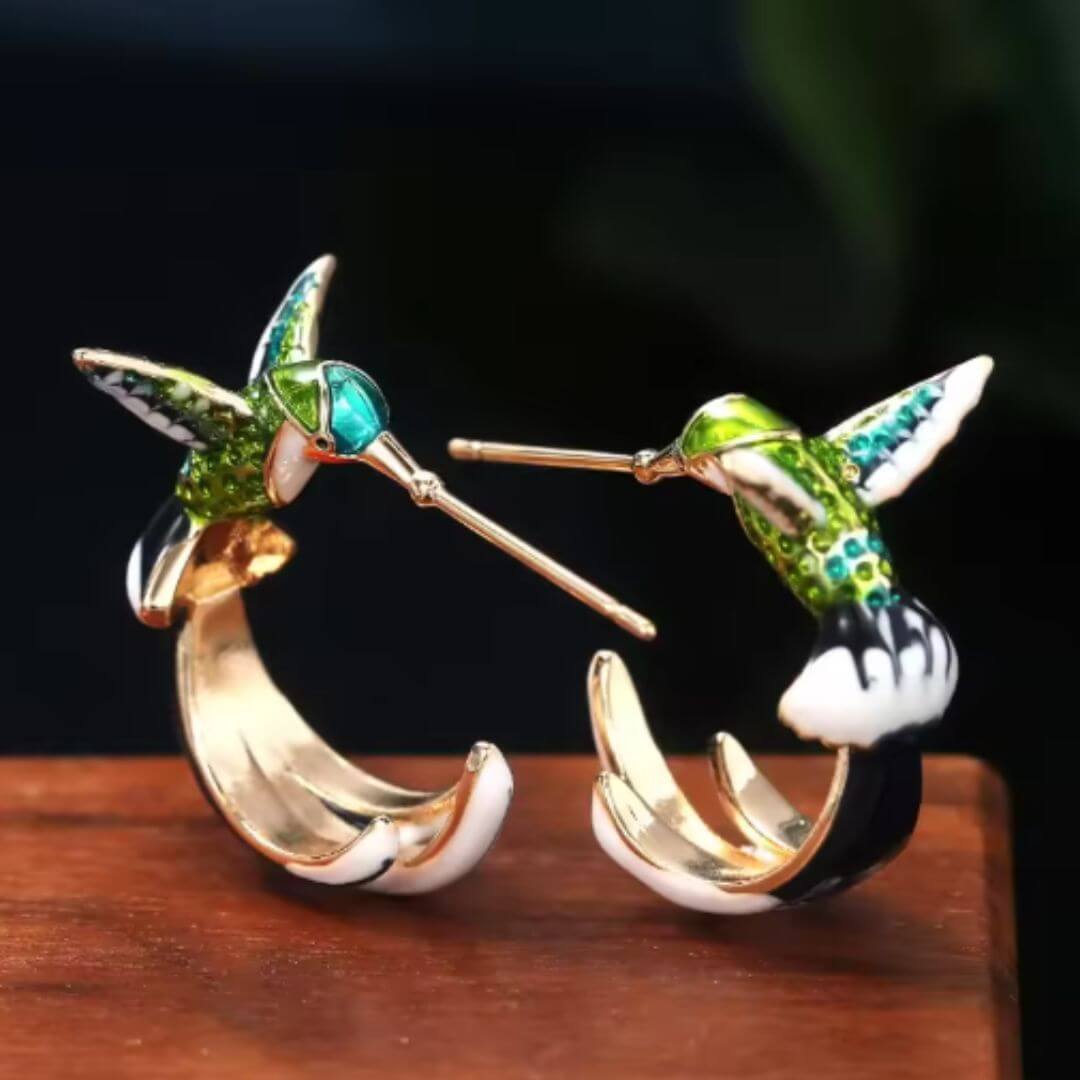 Enamel Hummingbird Statement Earrings Emma & Noah Jewelry