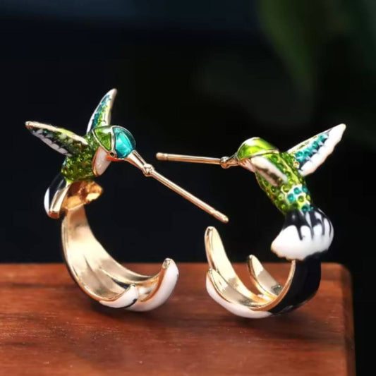 Enamel Hummingbird Statement Earrings Emma & Noah Jewelry