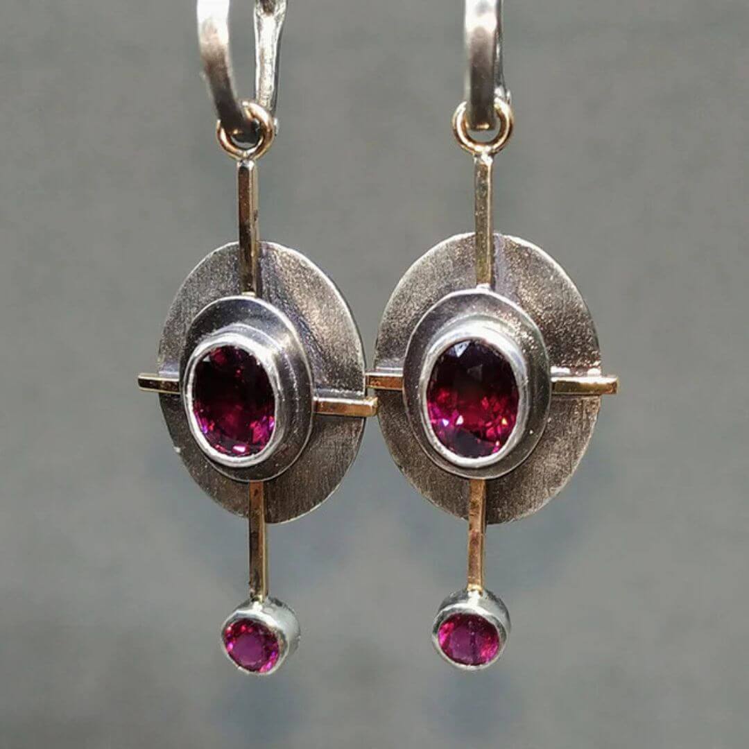 Artisan Ruby Silver Dangle Earrings - Diane Jewelry