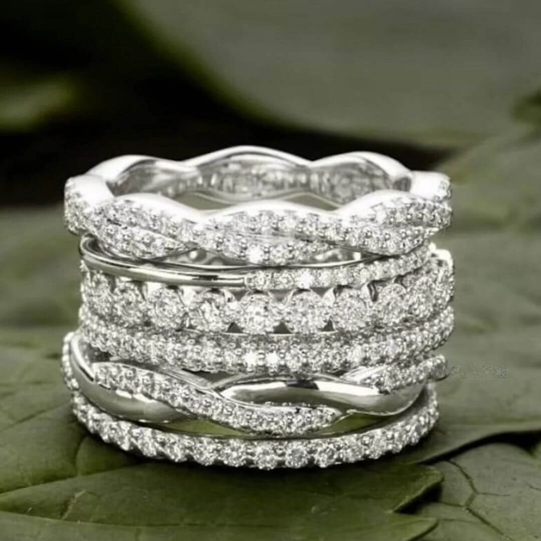 Silver Crystal Stacking Band Rings Emma & Noah Jewelry