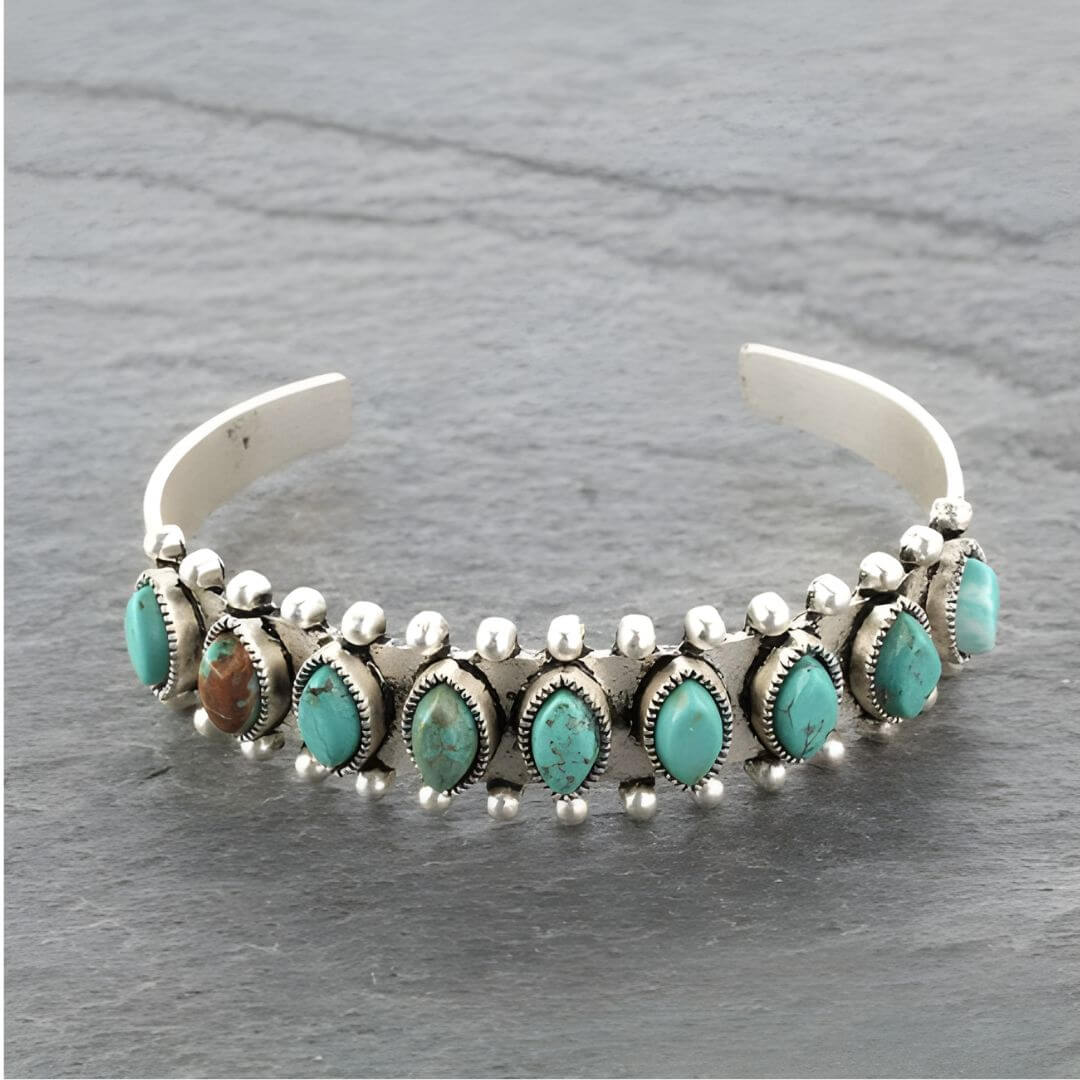 Turquoise Silver Boho Cuff Bracelet Emma & Noah Jewelry