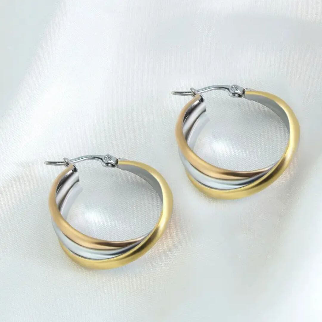 Two Tone Twist Hoop Earrings - Diane Jewelry