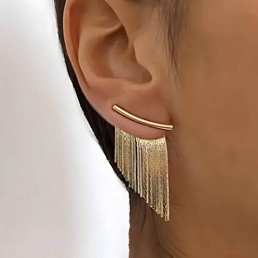 Gold Fringe Statement Earrings Emma & Noah Jewelry