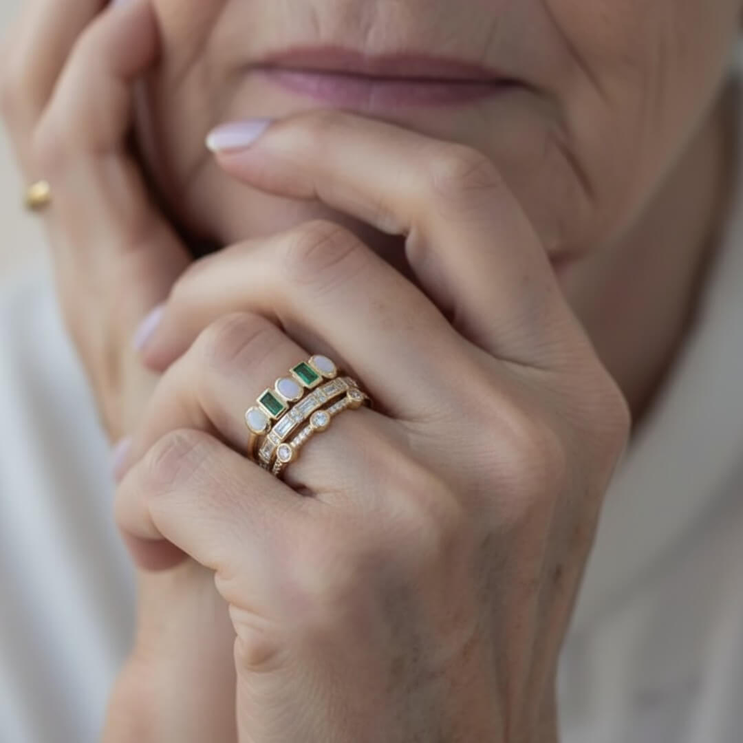 Gold Emerald Opal Stacking Rings Emma & Noah Jewelry