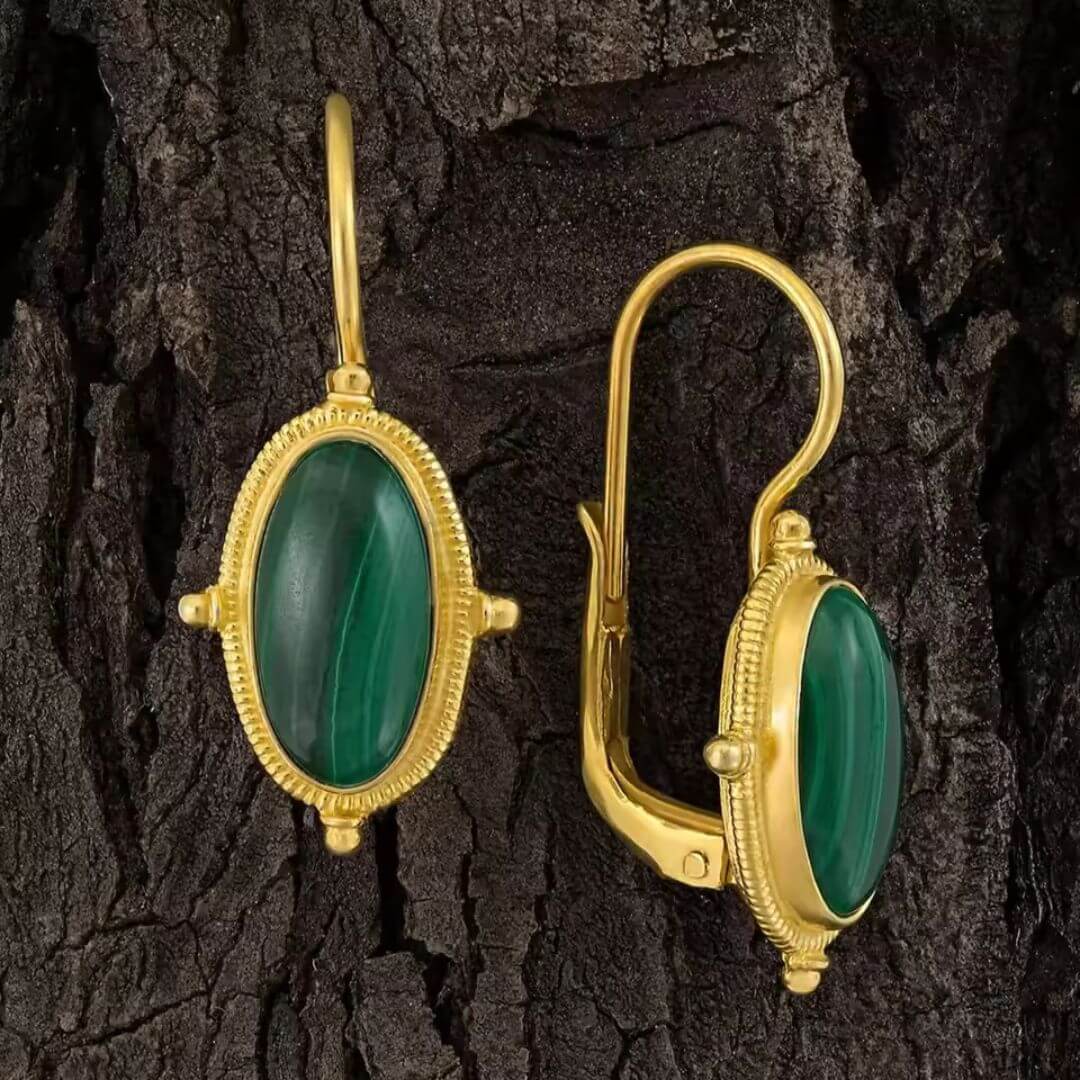 Green Malachite Oval Drop Earrings - Diane Jewelry