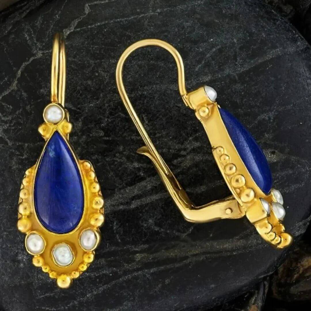 Blue Lapis Pearl Drop Earrings - Diane Jewelry