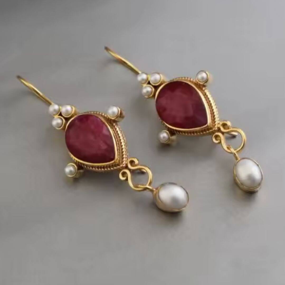 Ruby Pearl Gold Drop Earrings Emma & Noah Jewelry