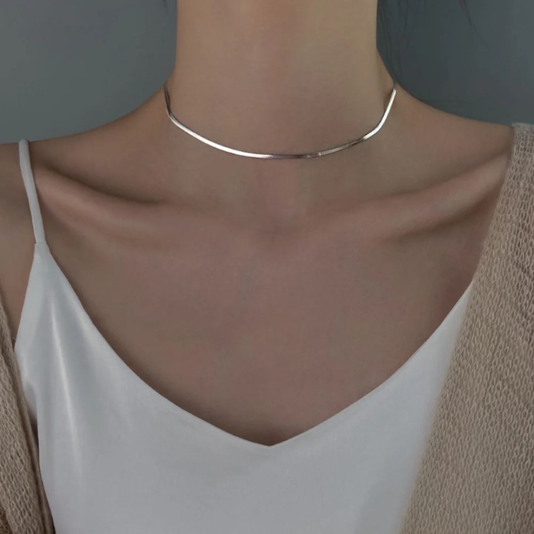 Sterling Silver Snake Chain Choker - Diane Jewelry