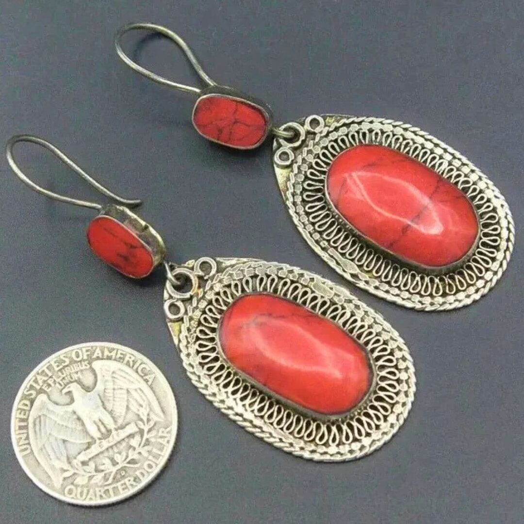 Vintage Red Turquoise Dangle Earrings - Diane Jewelry