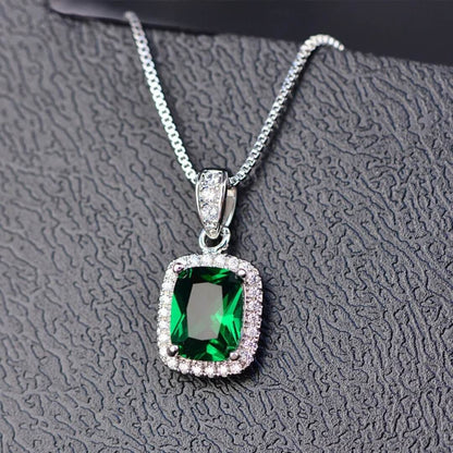 Emerald Cut Halo Pendant Necklace - Diane Jewelry