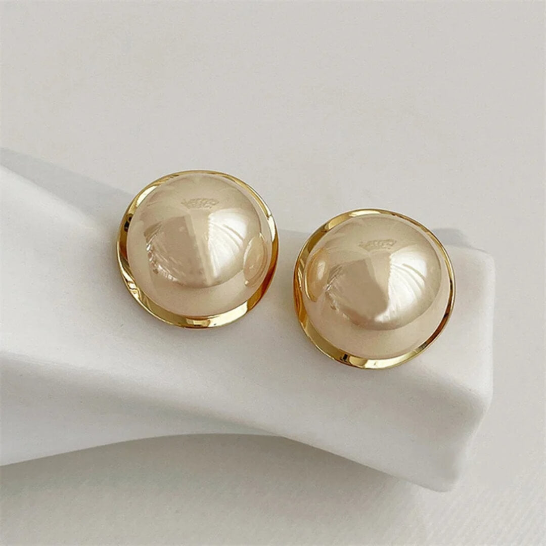 Gold Pearl Dome Stud Earrings - Diane Jewelry