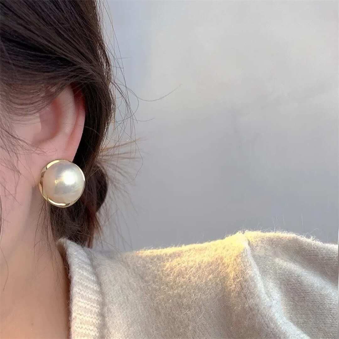 Gold Pearl Dome Stud Earrings - Diane Jewelry