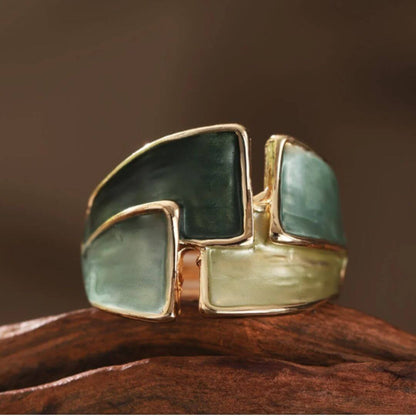 Green Enamel Gold Statement Ring Emma & Noah Jewelry