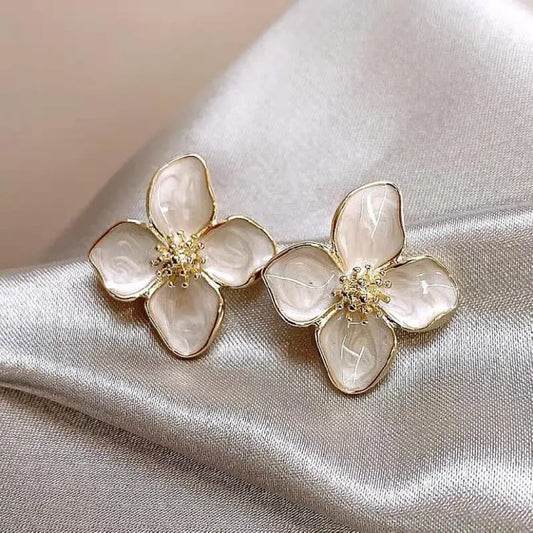 Gold Mother-of-Pearl Flower Studs - Diane Jewelry