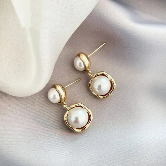 Gold Pearl Drop Dangle Earrings - Diane Jewelry