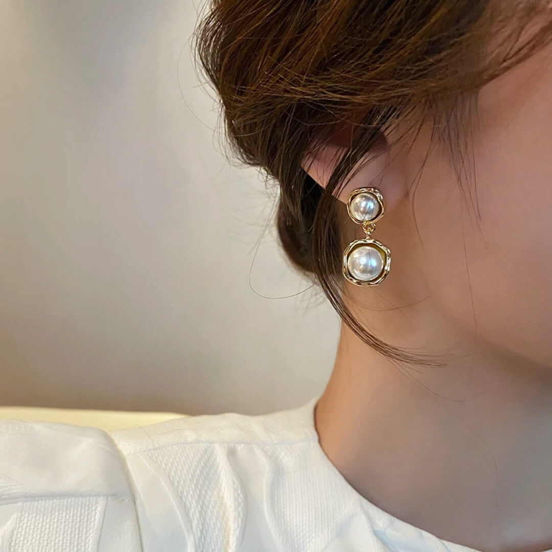 Gold Pearl Drop Dangle Earrings - Diane Jewelry