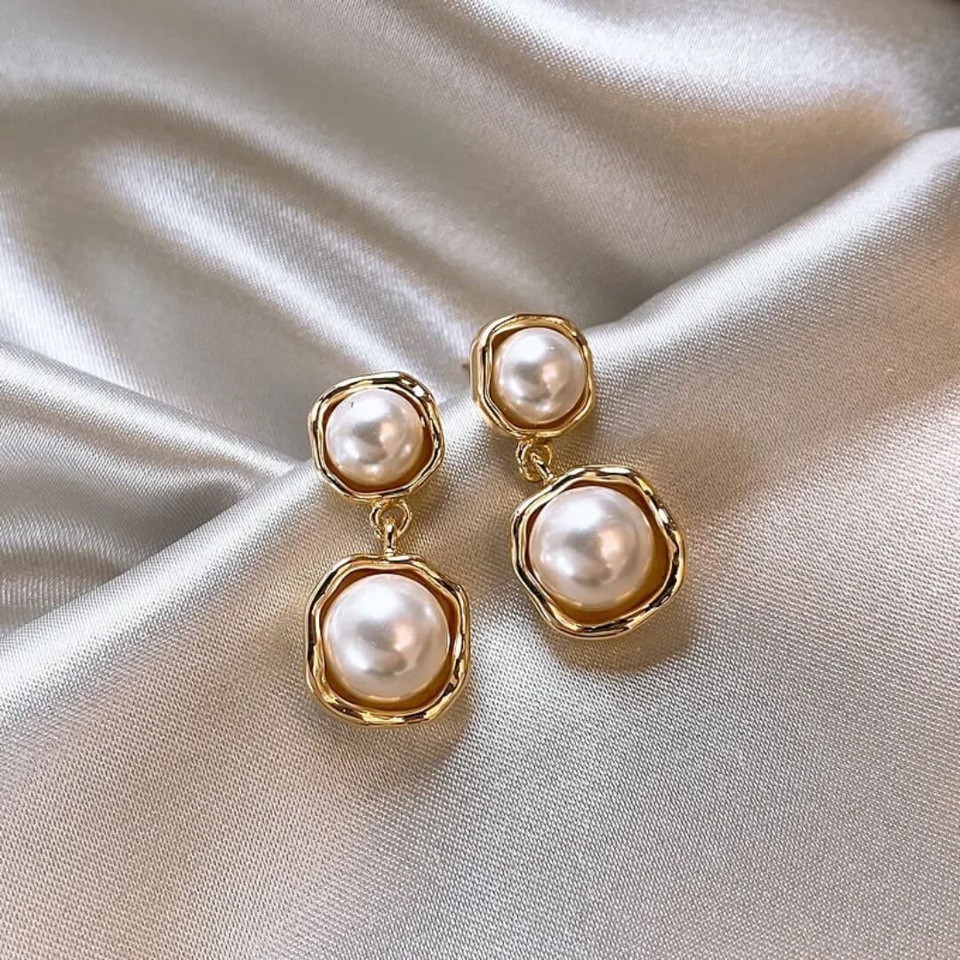 Gold Pearl Drop Dangle Earrings - Diane Jewelry