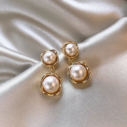 Gold Pearl Drop Dangle Earrings - Diane Jewelry