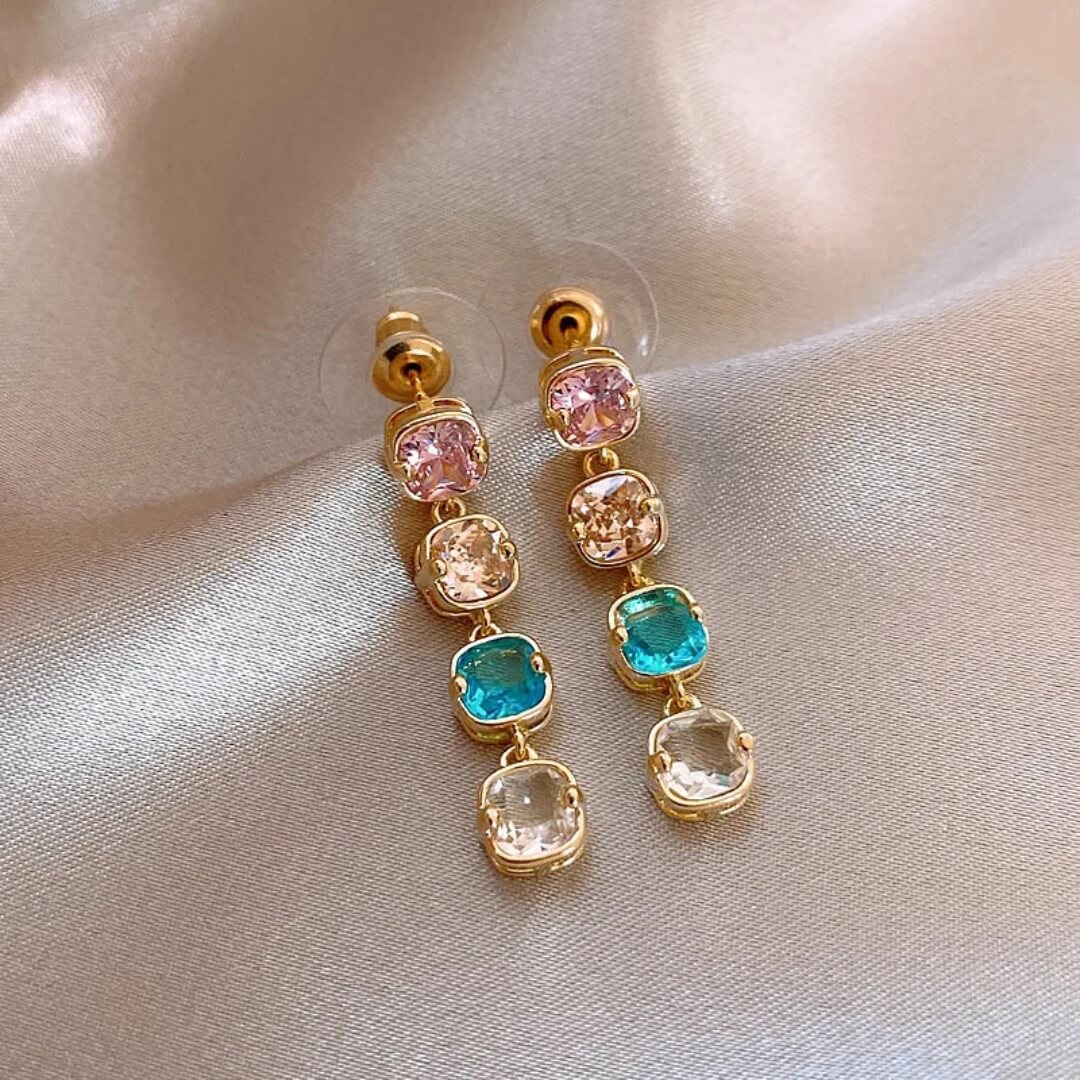 Colorful Gemstone Gold Drop Earrings - Diane Jewelry