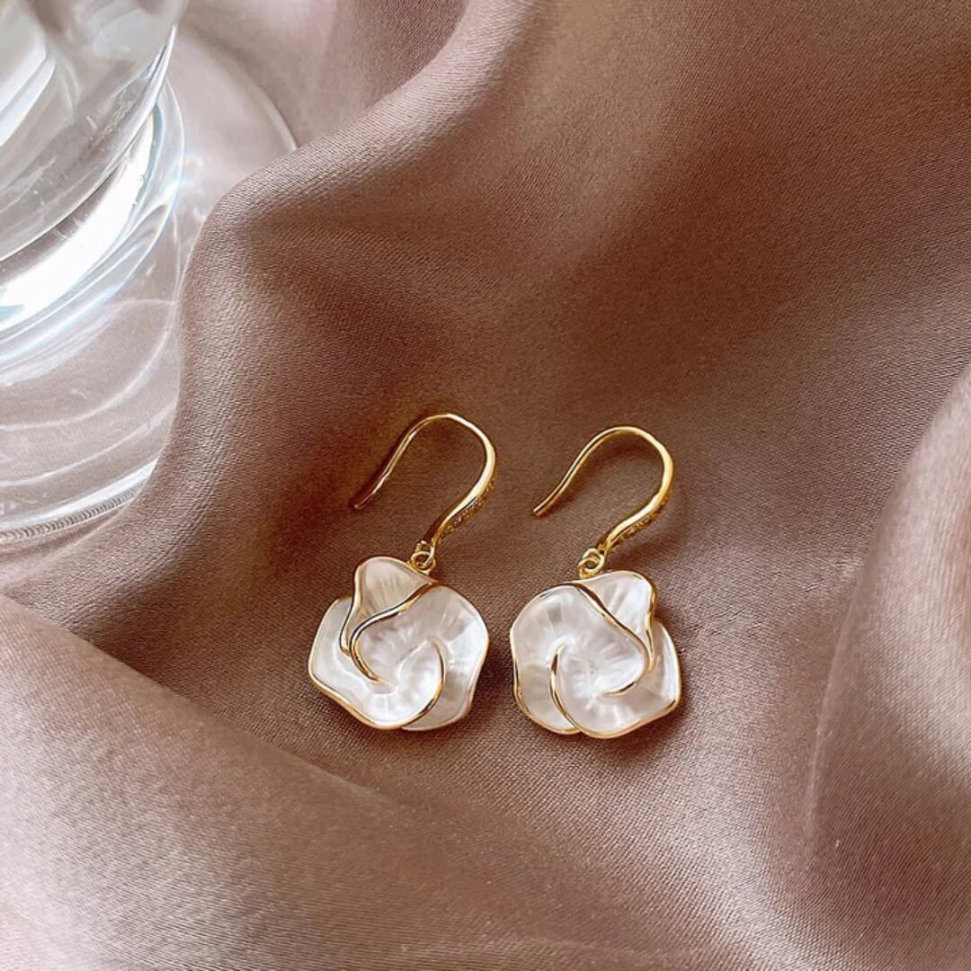 Gold Mother-of-Pearl Flower Earrings - Diane Jewelry