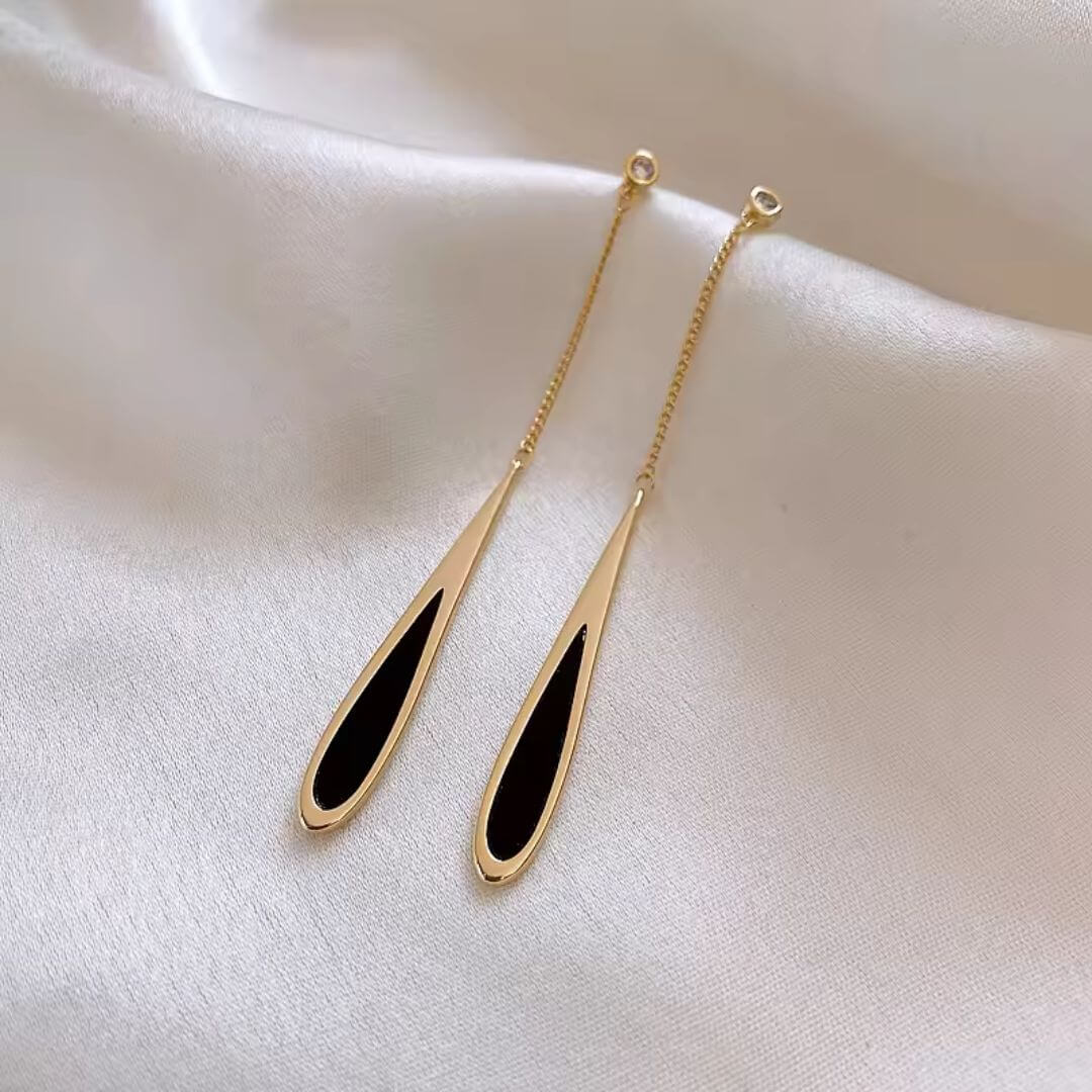 Black Gold Long Drop Earrings - Diane Jewelry