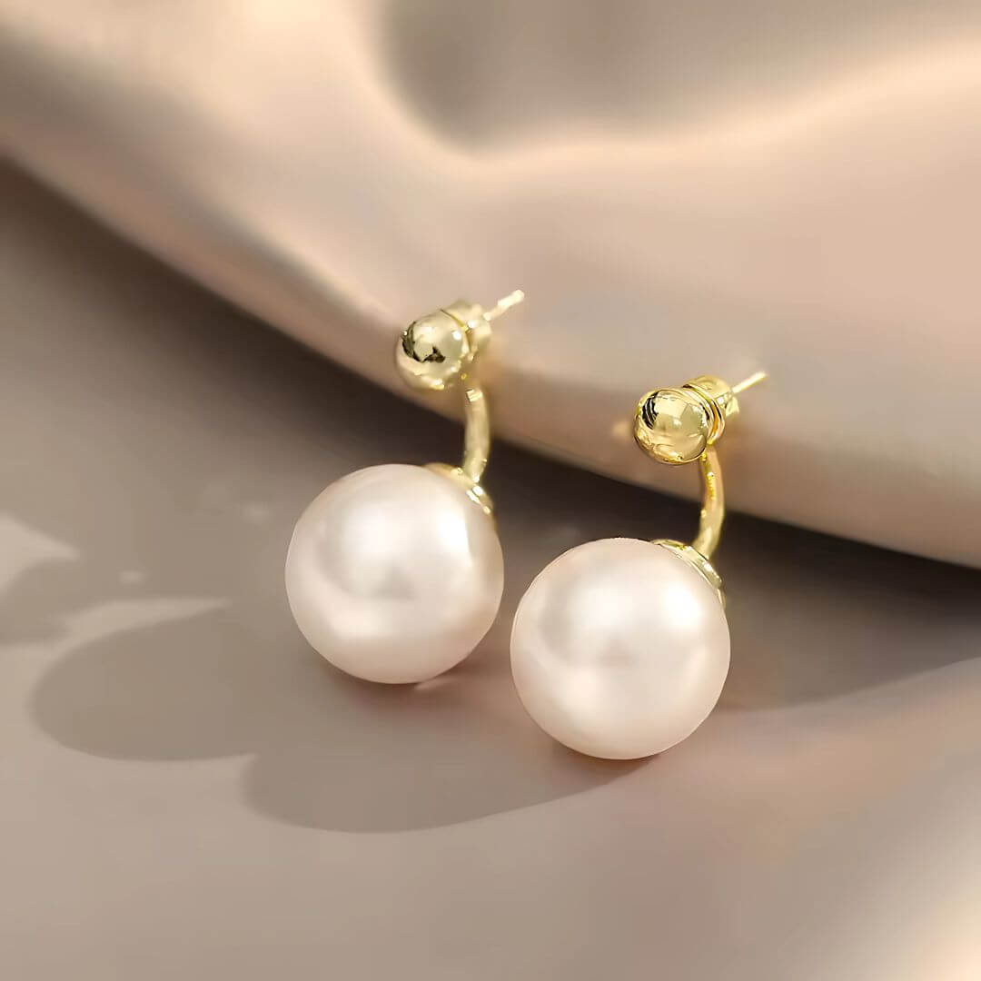 Gold Pearl Drop Stud Earrings - Diane Jewelry